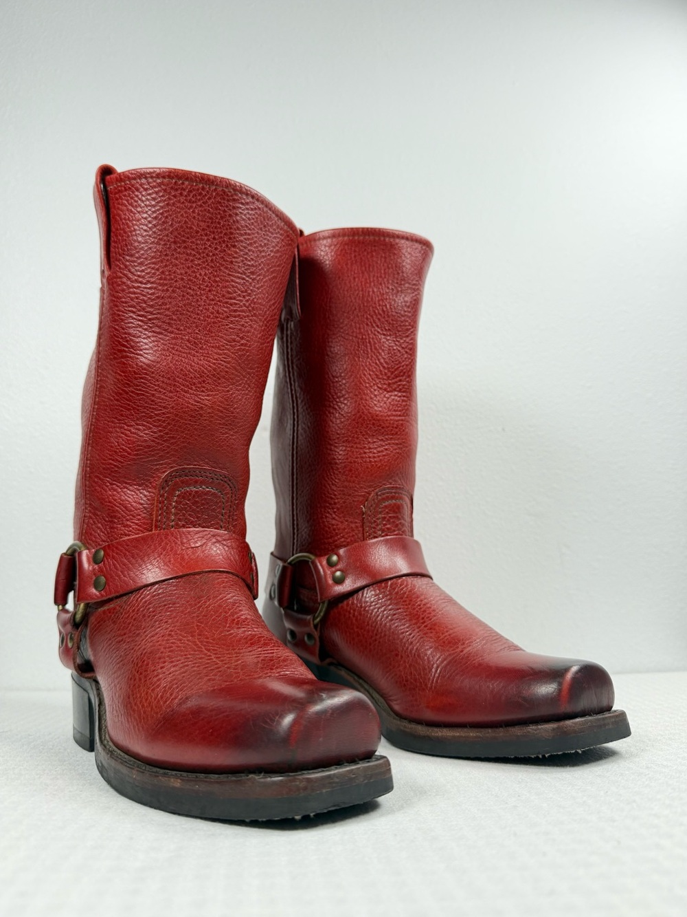 Women’s Frye Harness Boots Size 8 M Red Burnished Leather 77305 Made In USA